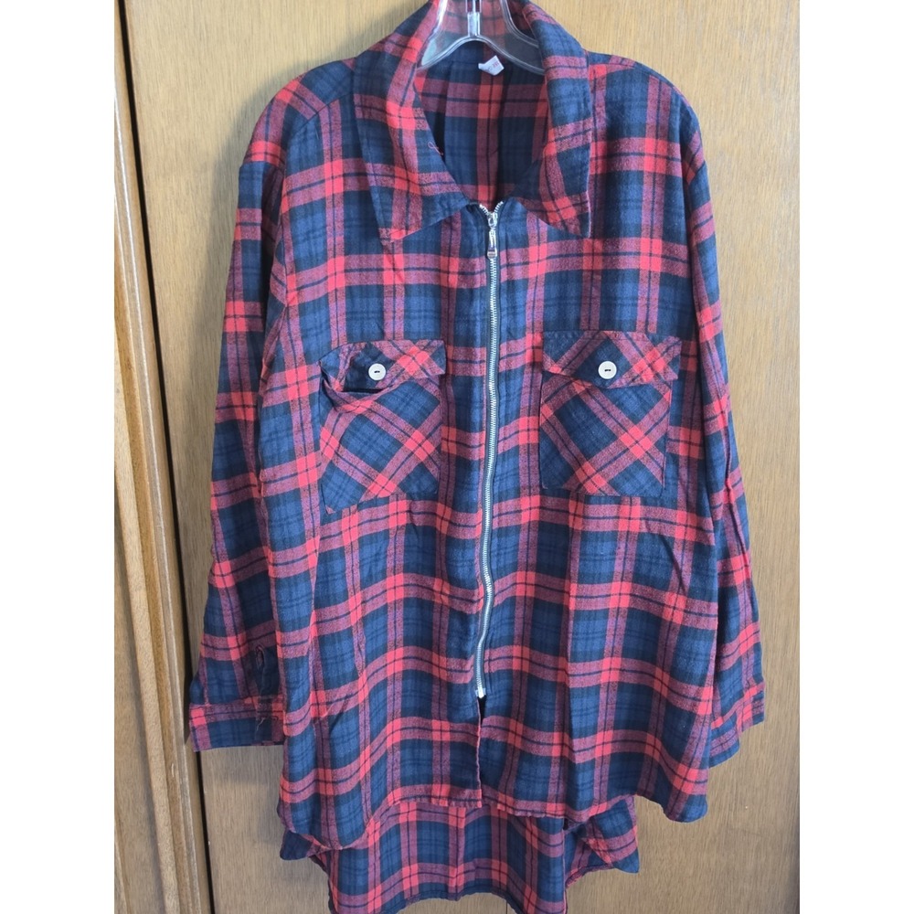 Rose Gal Women's Long Red Plaid Shirt 4XL‎